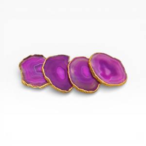 Sous-verres en agate naturelle bleu foncé avec bords dorés pour tables à café et à dîner haut de gamme - Product Image 6