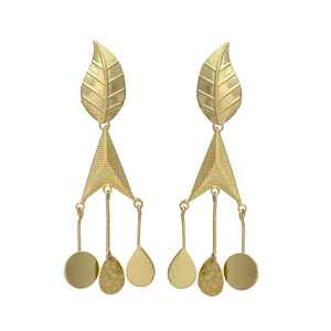 Belle boucle d'oreille en plaqué or en forme de cône avec motif ethnique et feuille - Product Image 1