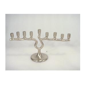 Menorah classique en aluminium Hanuka, support de table pour bougies, 9 branches, porte-bougie plaqué nickel mat - Product Image 1