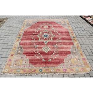 Grand tapis turc vintage 6,1x8,3 pi (185x254 cm), tapis rouge style sud-ouest - Product Image 1