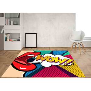 Alfombra Moderna Delgada con Diseño 'WOW' de Graffiti Lips, Alfombra Suave con Pelo Corto - Product Image 3