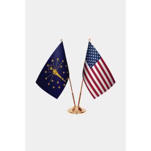 Drapeaux de bureau personnalisés 3x5 pieds pour l'Indiana, États-Unis, imprimés numériquement en coton, soie ou plastique avec logo personnalisé et mât en aluminium - Product Image 2