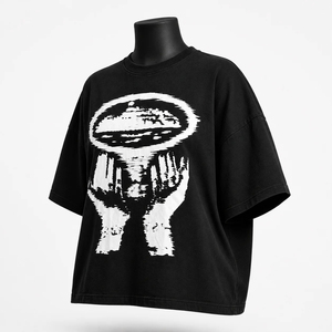 <b>Women's</b> Oversized <b>Black</b> Crew Neck T-Shirt Short Sleeve Print 100% Cotton Jersey Loose Fit All Seasons - Product Image 4