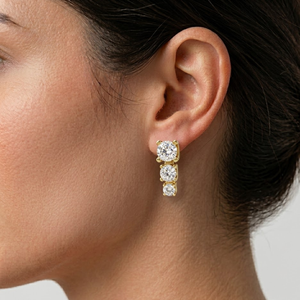 Pendientes de Oro de 14k al por Mayor con 3 Piedras, Corte Redondo, Diamantes Cultivados en Laboratorio, Pendientes Lineales Graduados, Pendientes de Novia, Regalos de Aniversario - Product Image 3