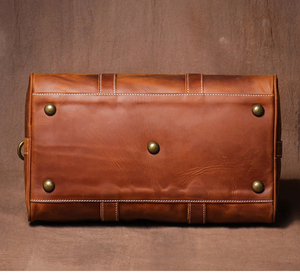 Sac de voyage pliable en cuir véritable, fermeture éclair, durable, marron, avec poignée cousue main - Product Image 2