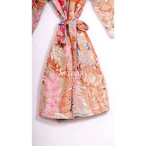 Bata Kimono Kantha para Mujer, Primavera, Verano, Invierno, Tejido Ecológico, Étnico, Tradicional, Vintage, Hecho a Mano en India, Colorido, de Algodón - Product Image 6