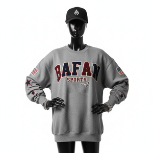 Sweat-shirt oversize pour femme en coton et polyester, polaire doux brossé gris, logo brodé personnalisé, respirant - Product Image 1