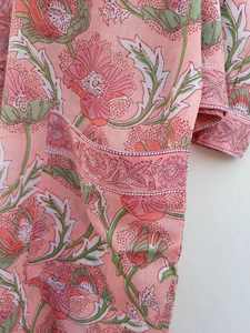 Bata Kimono de Algodón Rosa Claro con Estampado Floral, Bata de Baño con Estampado a Mano, Ropa Elegante para Estar en Casa - Product Image 3