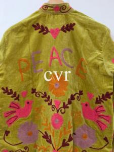 Chaqueta de Terciopelo con Bordado Floral a Mano, Talla Grande para Mujer, Cuello Mao, Manga Larga, Cierre de Cremallera, para Otoño - Product Image 5