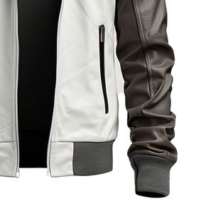 Gris anthracite à capuche pure peau de mouton toile imperméable motard à la mode côtes tricoté Slim-fit chaud personnalisé en cuir Bomber - Product Image 4