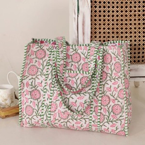 กระเป๋าผ้าควิลท์ผ้าฝ้ายพิมพ์ลายดอกไม้กระเป๋าผ้าแคนวาสซับในมีซิปปิดของผู้หญิงวินเทจสำหรับเดินทางในฤดูร้อนชายหาดน้ำหนักเบา - Product Image 3