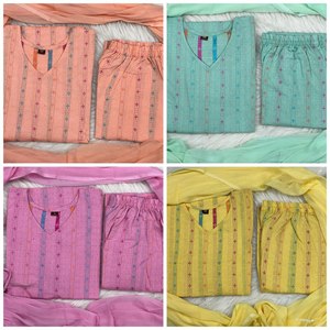 Quotidien et fête de bureau spécial pur coton imprimé numérique col en V manches moins motif longue longueur Kurti & Plazzo avec Dupatta - Product Image 6