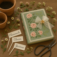 LABON Carnet de notes A5 en tissu avec nœud en tulle et fleur dorée pour cadeau romantique.