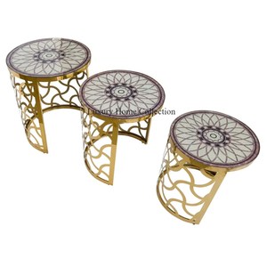Metal Home & Hotel Living Room Decorative Furniture <b>Nesting</b> <b>Table</b> With Black Color Powder Coated Frame & Wooden Top Round Shape - Product Image 3