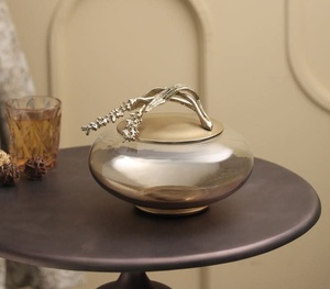 Juego de Recipientes para Almacenamiento de Alimentos Ecológicos con Diseño de Hojas de Lujo, Metal Dorado, Vidrio, Conservación de Frescura, Tapa Abatible, Moderno y Elegante para el Hogar - Product Image 4