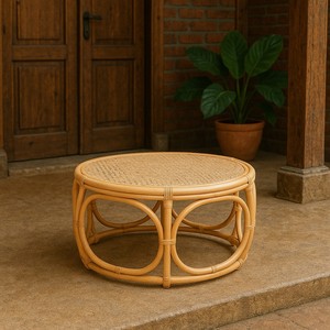 Table en rotin Artisan avec surface tissée lisse esthétique neutre pour mobilier d'extérieur style événementiel ou décor à la maison en couches - Product Image 4