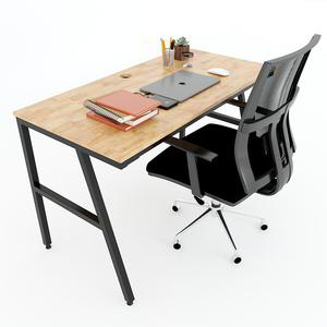 Minimalist 120x60x75cm <b>Computer</b> <b>Desk</b> with Trapez 2 Iron Legs & Built-in Bookshelf Assembled Required SPD68145 - Product Image 4