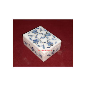 Nouveau produit de belle fabrication, incrustation de marbre blanc naturel fait à la main, boîtes à bijoux en nacre bleue et grossiste - Product Image 1