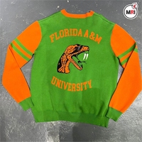 Cardigan en coton jacquard décontracté vert et orange FAMU Rattlers, col en V, tricoté, pour femme, broderie preppy