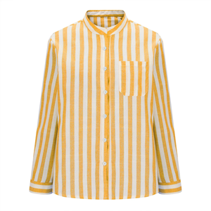 เสื้อเชิ้ตแขนยาวแบบลำลองของผู้หญิงลายทางสีตัดกันทรงลำลอง100% โลโก้ออกแบบได้ตามต้องการ - Product Image 1