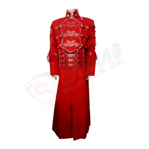 Красное кожаное готическое дышащее длинное пальто в стиле стимпанк-стиль трендовые мужские женские куртки пальто