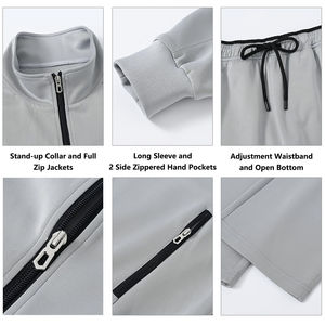 Ensemble de survêtement en polaire de polyester pour homme, séchage rapide et respirant, motif uni avec fermeture éclair épaisse, logo personnalisable pour l'hiver - Product Image 6