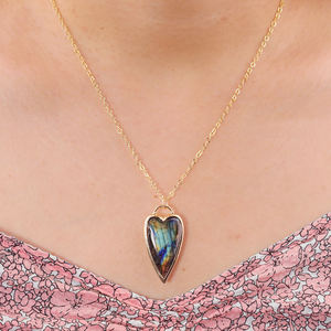 Rose Quartz Elongated Heart <b>Pendant</b> Charm <b>Necklace</b> - 925 <b>Silver</b> Gold Plated Handmade <b>Pendant</b> for Women - Product Image 3