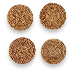 Handwoven Rattan Round <b>Coasters</b> with Holder Pottery Insulated Heat <b>Woven</b> Placemats Eco-Friendly <b>Coaster</b> Set - Product Image 2