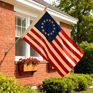 Drapeau Betsy Ross vintage 3x5 pieds, 100% coton, brodé, teinté au thé, 13 étoiles, Colonies Américaines, robuste, effet vieilli, pour jardin et pelouse - Product Image 1