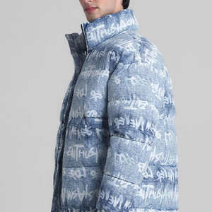 Blouson matelassé bleu à capuche pour homme, rembourrage chaud, vêtement d'extérieur d'hiver isolé, fermeture éclair élégante, streetwear décontracté - Product Image 2