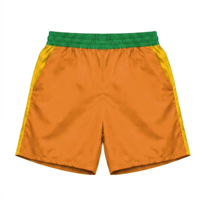 Premium 120 GSM polyester <b>windbreaker</b> shorts orange body yellow side panels green waist custom heat transfer logo Nylon Plain - Product Image 1