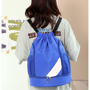 Bolsa de gimnasio de gran capacidad con cordón, Mochila deportiva portátil con cremallera y forro de nailon para acampar, Material de algodón y poliéster - Product Image 6