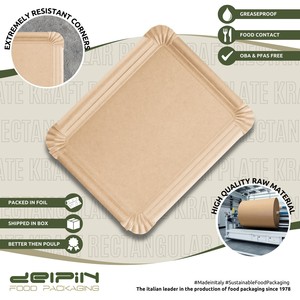 Plateaux rectangulaires en carton kraft biodégradable, recyclables, résistants à la graisse, personnalisables, couleur unie, fabriqués en Italie - Product Image 4