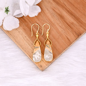 <b>Bumble</b> <b>Bee</b> Jasper Pear Gemstone Yellow Gold Plated Brass Dangler Earrings Classic Engagement Wedding Gift <b>Jewelry</b> Elegant Brass - Product Image 2