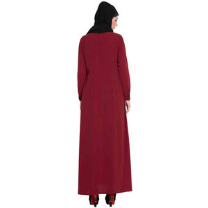 High Quality <b>Islamic</b> <b>Clothing</b> Fabric Muslim Side Pockets <b>Islamic</b> Women Abaya Muslim Dresses Abaya Custom Fitted Sleeve Red Dye - Product Image 4