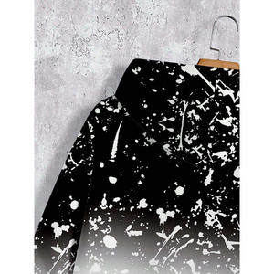 Sweat-shirt à capuche et pantalon de jogging assorti pour homme, imprimé dégradé noir et blanc effet éclaboussures de peinture, vente en gros OEM ODM - Product Image 2