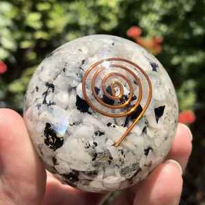 High Quality Rainbow Moonstone Orgonite <b>Sphere</b> Semi-Precious Stone Craft for Home Office Table Decor or Healing - Product Image 1