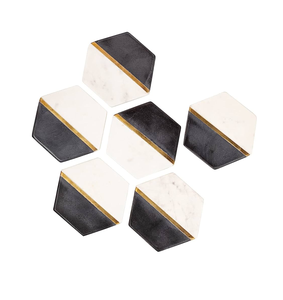 Sous-verre hexagonal en pierre de marbre blanc avec table décorative d'angle en laiton doré de qualité incroyable - Product Image 6