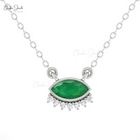 Design classique 0.5 CT collier délicat émeraude zambienne 14k or véritable diamant rond femmes collier acheter en gros direct de l'inde