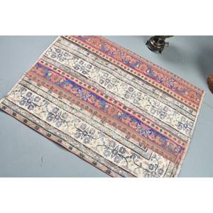 Tapis turc Vintage Beige traditionnel 3.2 X 4.2ft Patchwork Design laine Viscose Latex pour adolescent chevet couloir 4m Rectangle - Product Image 4