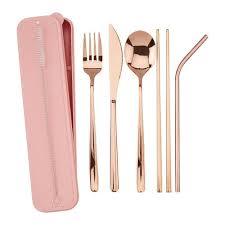 Utensilios portátiles Juego de Cubiertos de viaje para acampar Juego de cubiertos de viaje de acero inoxidable reutilizable con estuche - Product Image 3