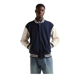 Veste universitaire personnalisée vintage de style hip hop pour hommes, support en tissu et toile brodée, veste de baseball colorblock, manches en cuir - Product Image 1