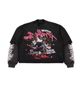 เสื้อยืดผ้าฝ้ายสองชั้นโอเวอร์ไซส์ลายกราฟิกบ็อกซี่แบบ100% โอเวอร์ไซส์สไตล์สดใหม่ - Product Image 1