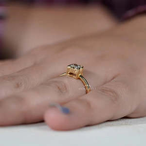 Lab Grown Diamond <b>Engagement</b> <b>Ring</b> R Letter with Bezel Set in Yellow Gold <b>Unique</b> and Elegant Diamond <b>Rings</b> - Product Image 2