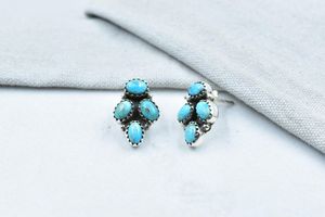 Sterling Silver Mojave <b>Turquoise</b> Stud Earrings Handmade Jewelry for Women - Product Image 4