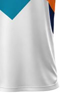 T-shirt de sport pour homme à col en V, blanc, bleu marine, orange, vert sarcelle, imprimé en blocs de couleur, polyester, séchage rapide, respirant, maillot de sport OEM