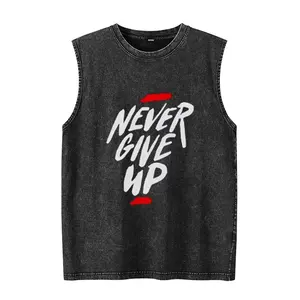 Débardeurs d'été en pur coton pour hommes, gilet sans manches rétro lavé avec motivation Gym graphique Streetwear - Product Image 3