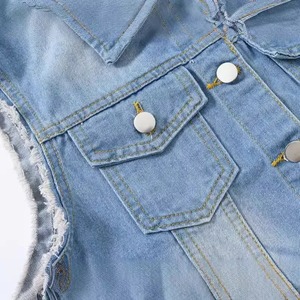 Chaqueta de mujer lavada de algodón 100% Premium, chaqueta vaquera sin mangas desgastada elegante, chaqueta vaquera con capucha personalizada - Product Image 6