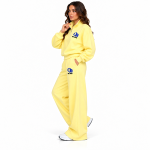 Conjunto Deportivo Arnis para Mujer, con Cierre de Cremallera de un Cuarto, en Felpa de Algodón Amarillo, Top de Manga Larga y Pantalones Anchos, Ropa Casual para Estar en Casa - Product Image 4