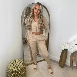 2pcs Warm Velvet Pant Suits <b>Women</b> Outfits Autumn Winter Hooded Sweatshirt Pants Two-piece Set <b>Women</b> Tracksuit - Product Image 2